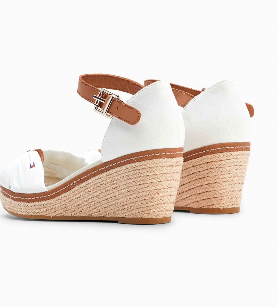 Sandálias Tommy Hilfiger Iconic Elba em couro branco - Salto plataforma de 7 cm -