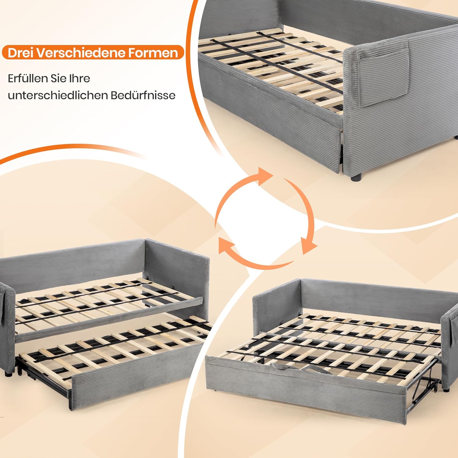 Schlafsofa, 2-Sitzer Sofa mit Schlaffunktion, Couch mit Kissen, für Wohnzimmer, Gästezimmer, Grau