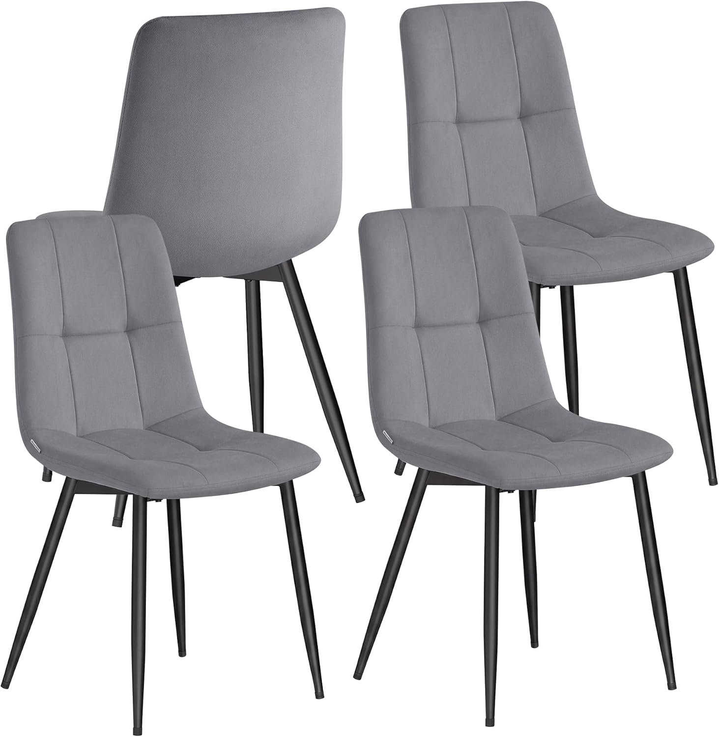 VASAGLE Esszimmerstühle Samt, Küchenstühle bis 120 kg belastbar, Sessel mit verstellbaren Füßen, modern, gepolstert, für Wohnzimmer, 4er Set, schiefergrau KDC080GN01