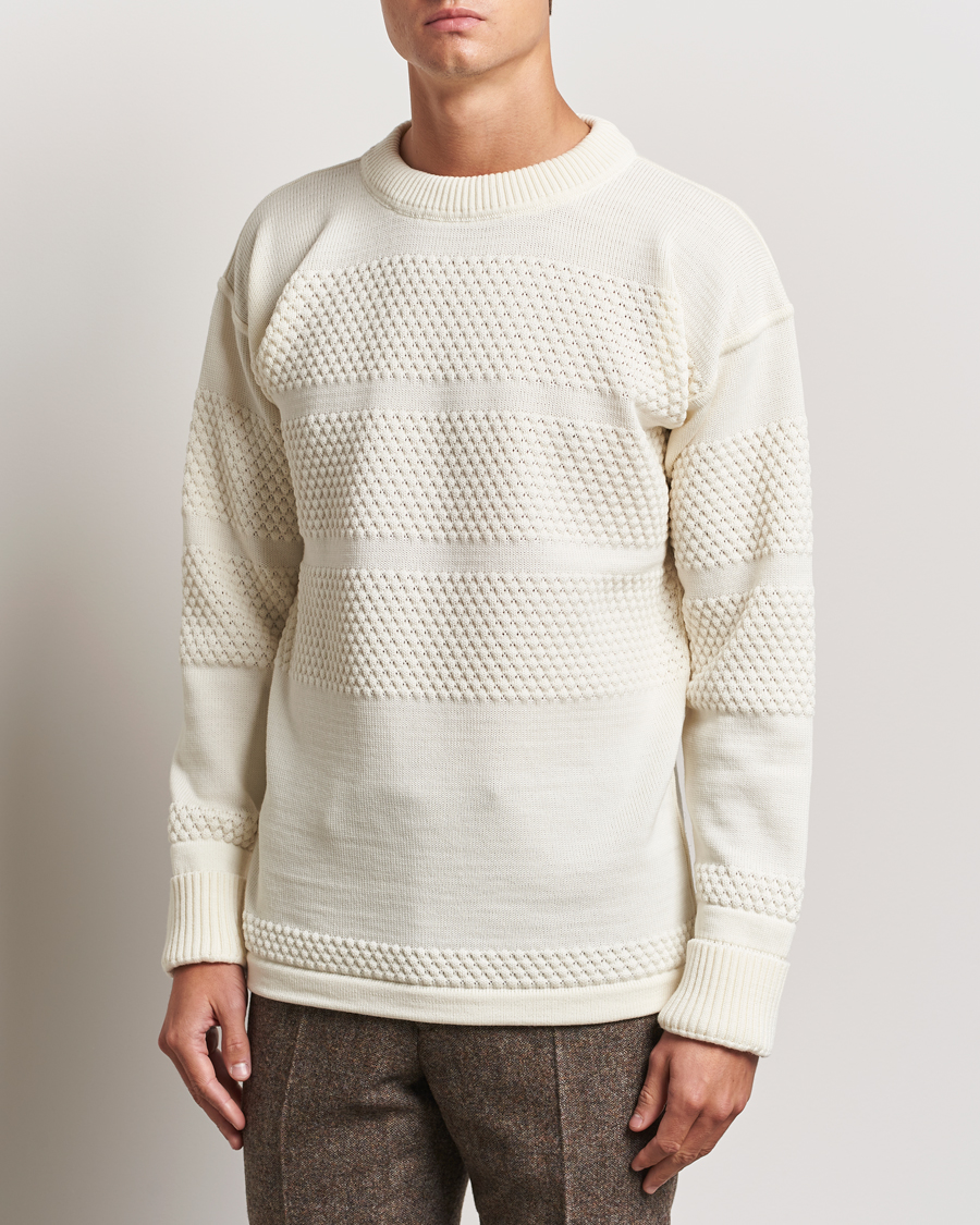 S.N.S. Herning Fisherman Wool Crew Neck Sweater Natural White