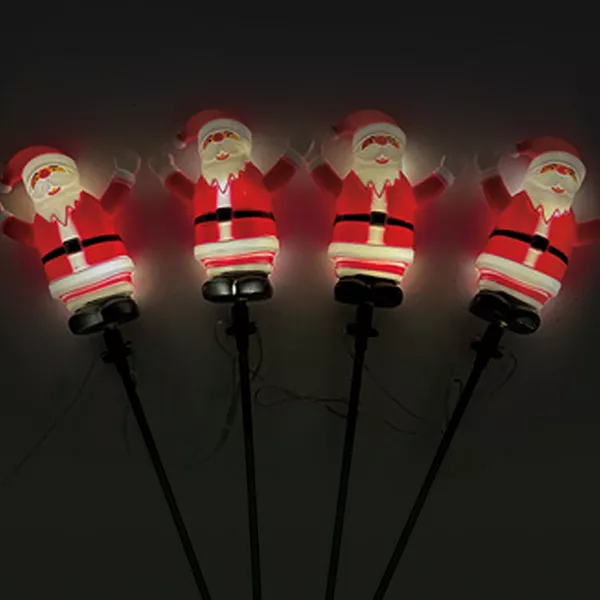 Lot de 4 piquets de jardin solaire (H40 cm) Père Noël lumineux Blanc chaud
