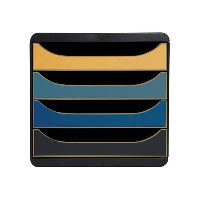Exacompta NeoDeco - Module de classement 4 tiroirs - noir/bleu/or