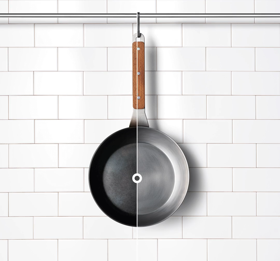 Carbon Steel Hochrandpfanne - Griffart: Fester Stiel