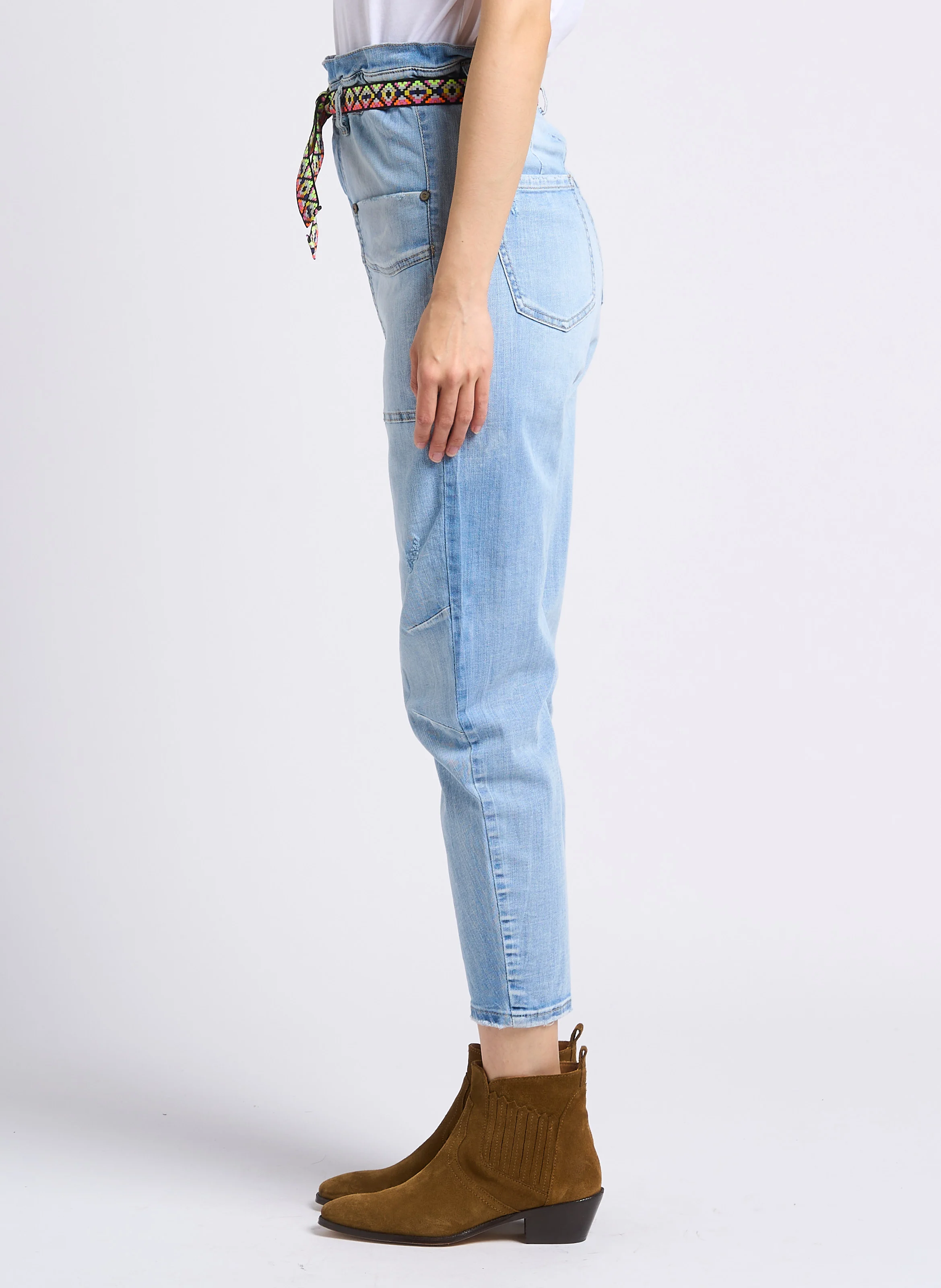 Jean droit taille haute en coton mélangé | Bleu