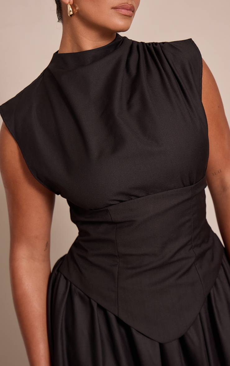 Noir Robe Longue Moulante Corsétée À Col Montant En Tissu Tissé Shape
