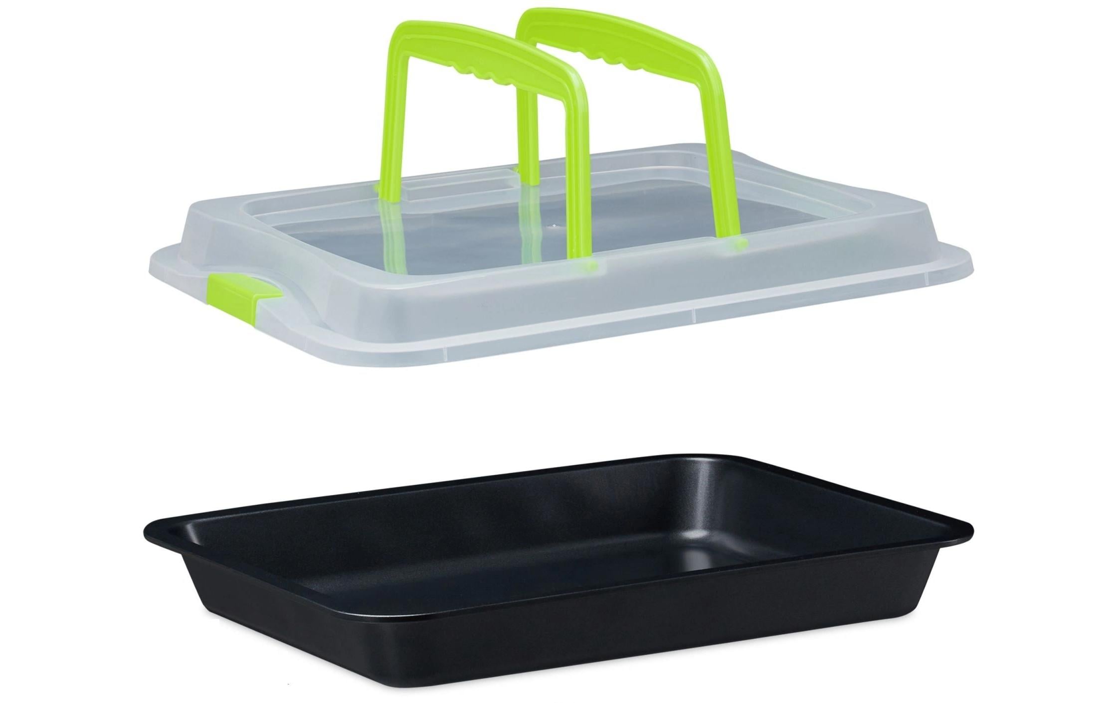 Backform eckig 40.5 cm x 32.5 cm, Schwarz/GrünPraktische Blechkuchen Transportbox