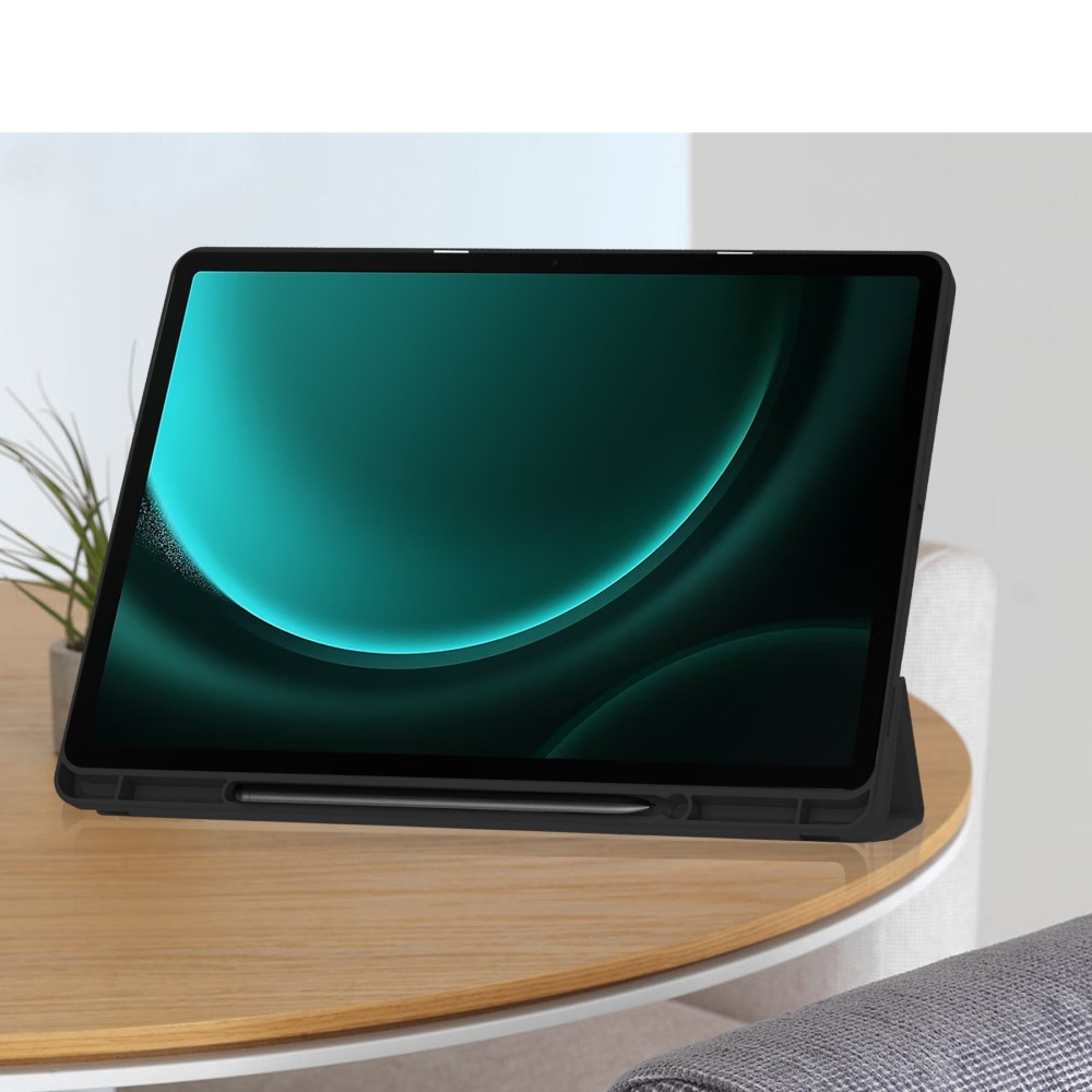 Samsung Galaxy Tab S9 FE  Plus Leder Tasche Smart Cover Hülle S-Pen Halterung - Schwarz