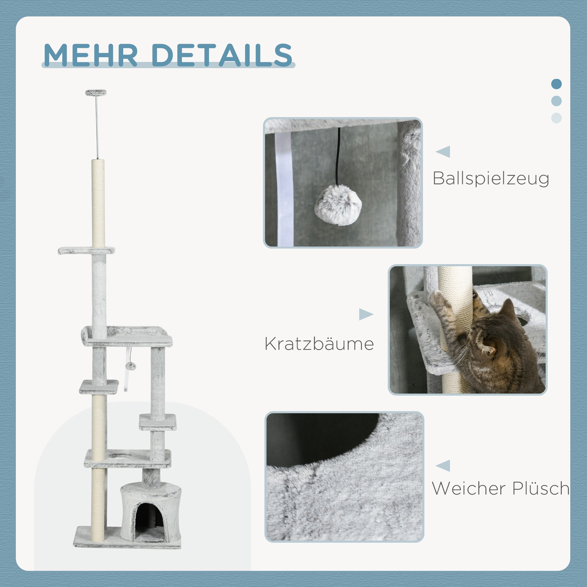 PawHut Kratzbaum mit Kratzflächen grau 60L x 40B x 255H cm