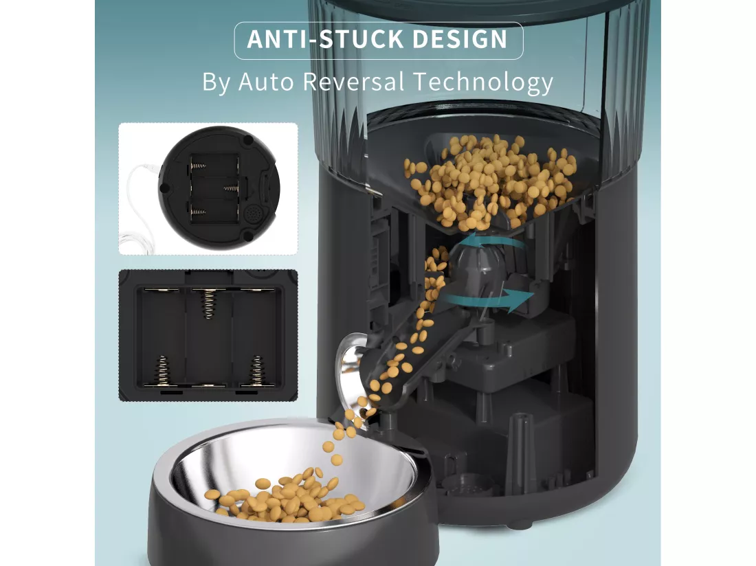 p&k LCD Distributeur Croquettes 4L Chats/Chiens Distributeur Automatique de Nourriture avec Bol en Inox Fonction d'enregistrement 5 Repas/Jour,Noir