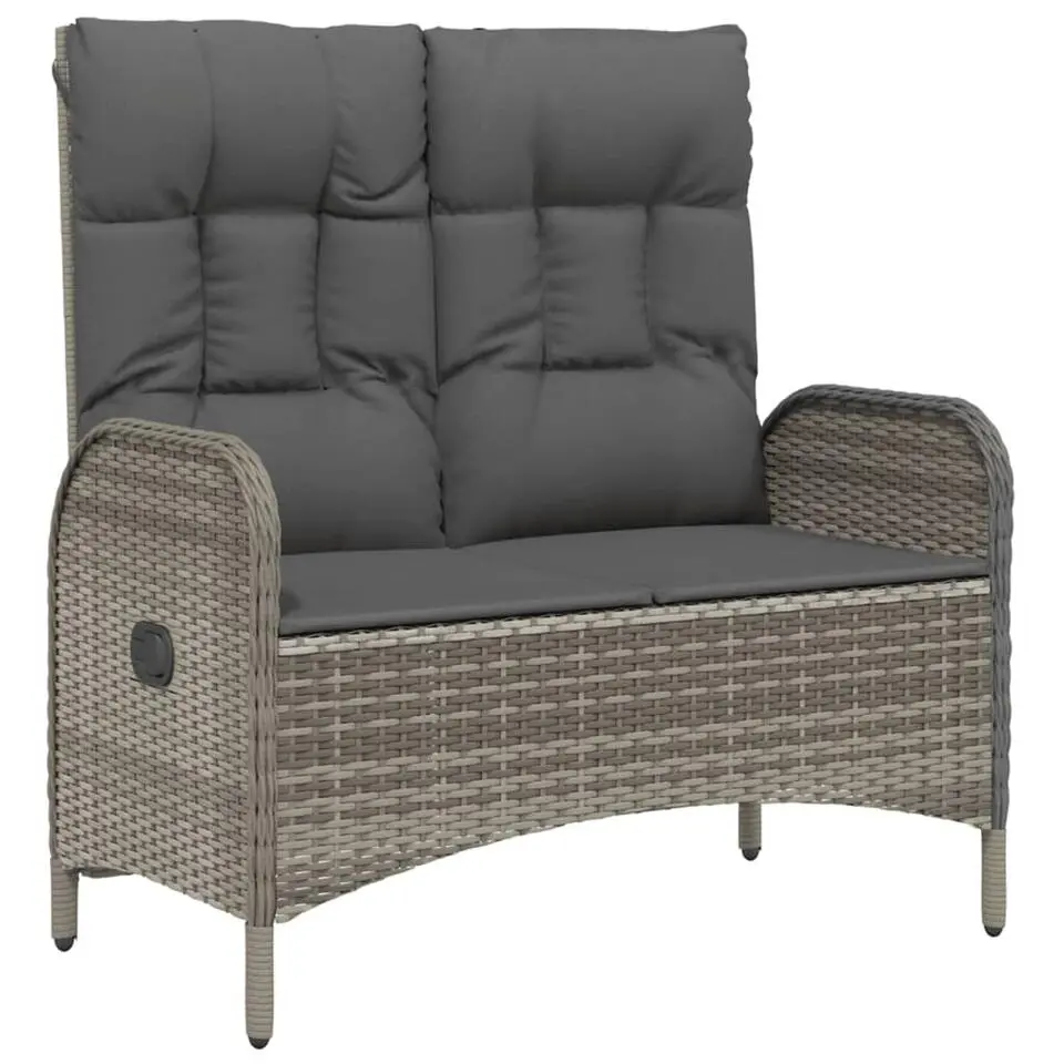 vidaXL - Verstelbare tuinbank met kussens 107 cm - Grijs - Poly rattan