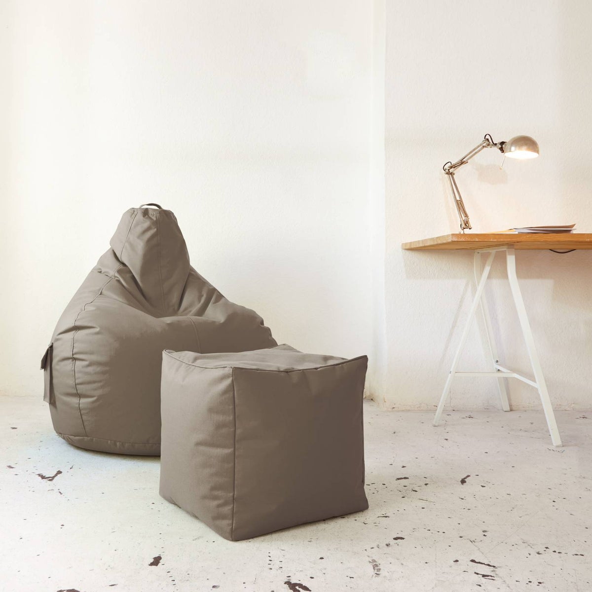 Green Bean Zitzakkruk 40x40x40cm met EPS-korrelvulling - Voetenbank, Voetkussen, Zitpoef voor Zitzakken - Vloerkussen voor Kinderen en Volwassenen - Voetsteun, Zitkussen, Kruk, Khaki