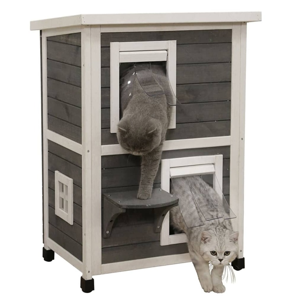 Maison d'extérieur pour chats family 57x55x80 cm gris et blanc