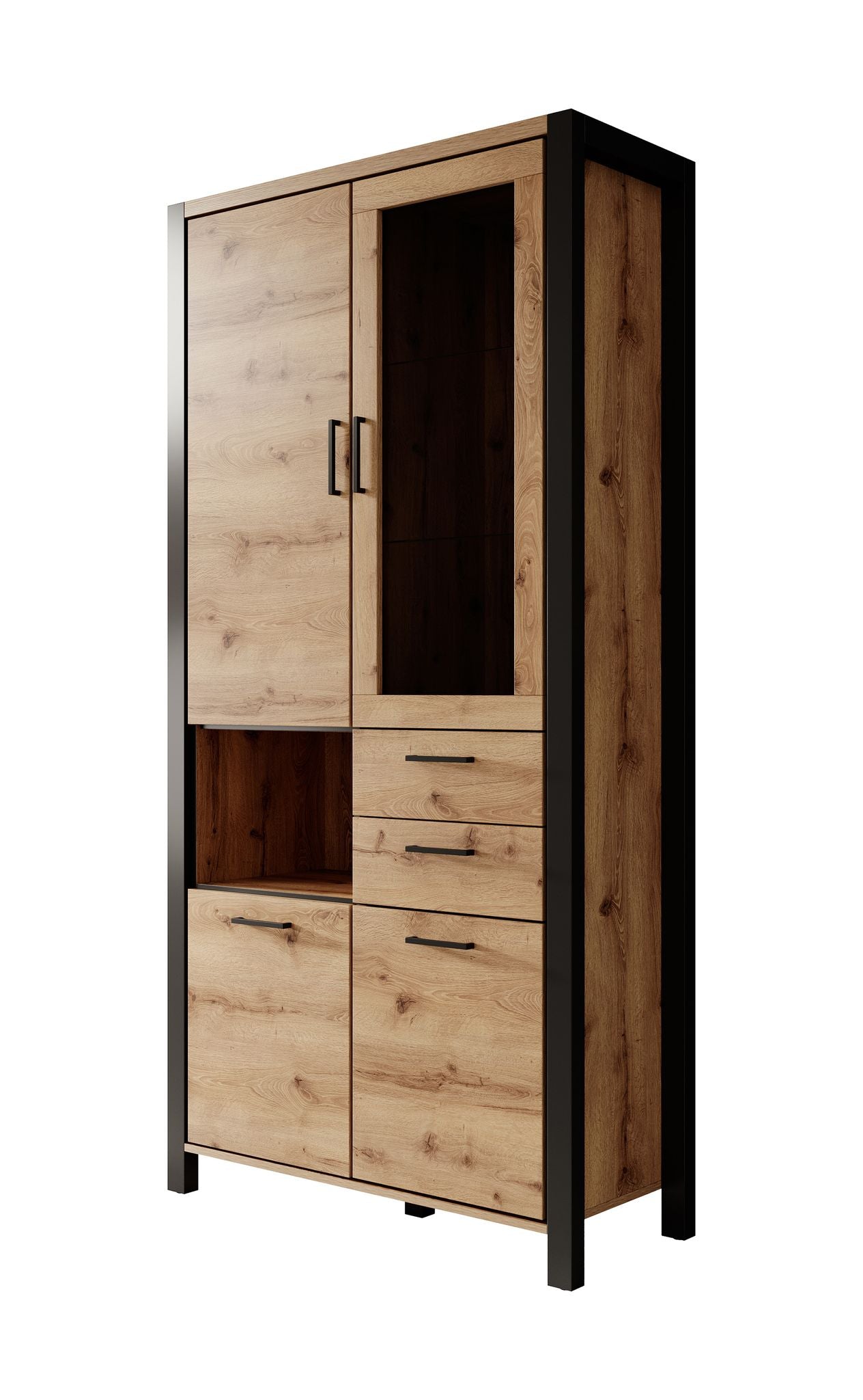 Acapulco - Vitrinekast - Eiken/zwart - 100x41x200 cm