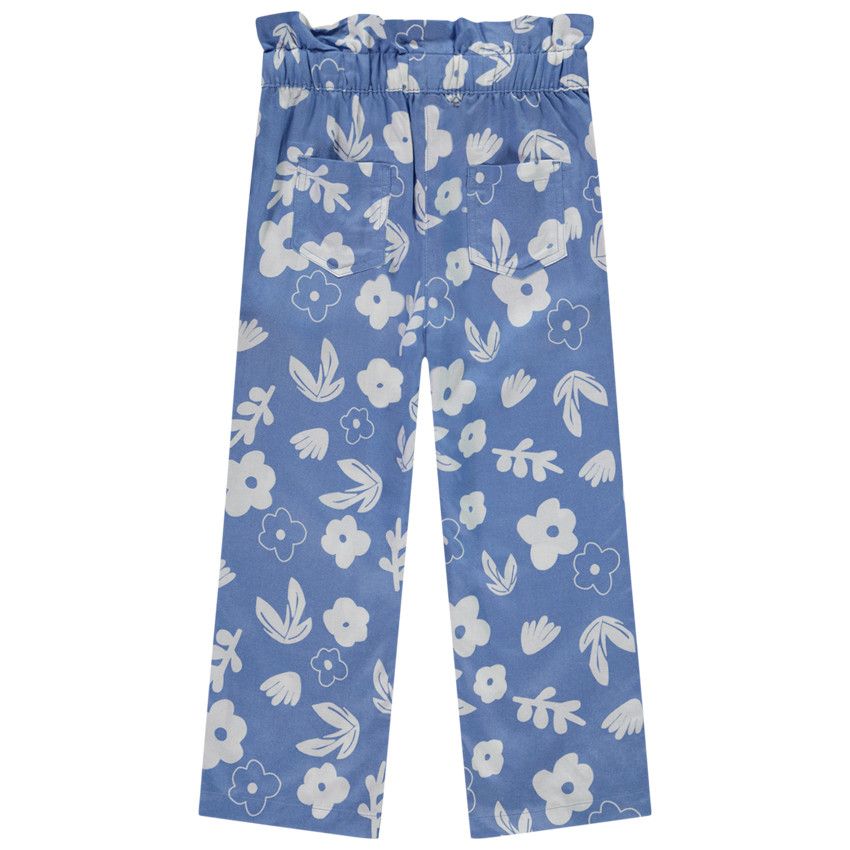 Pantalon large et fluide imprimé fleurs pour fille - Bleu moyen