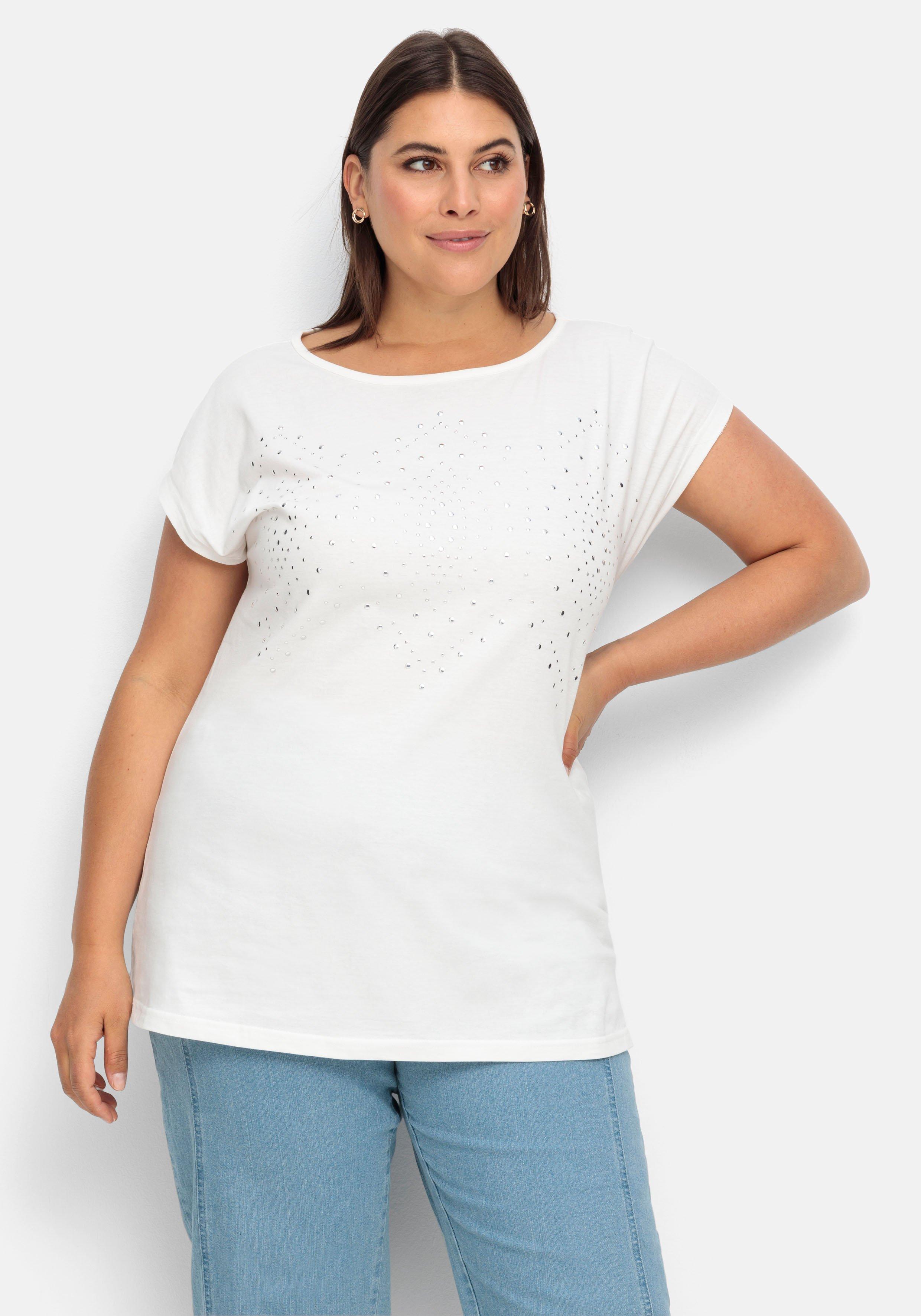 Jerseyshirt mit Ziernieten, leicht verlängerte A-Form