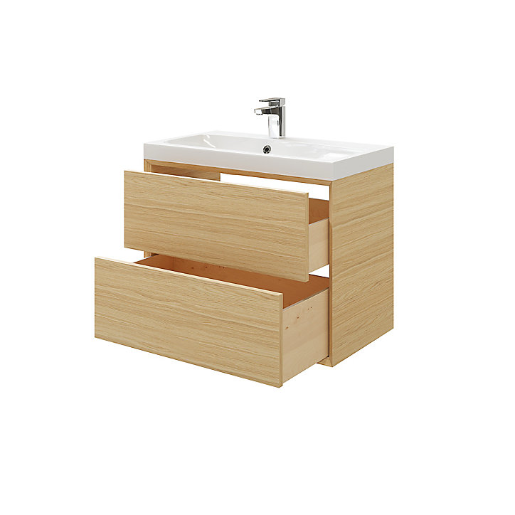 Meuble sous vasque à suspendre GoodHome Avela placage chêne 80 cm + plan vasque Mila