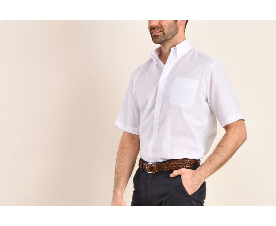 Chemise coton et lin blanche - Poche poitrine - COLTEN MC