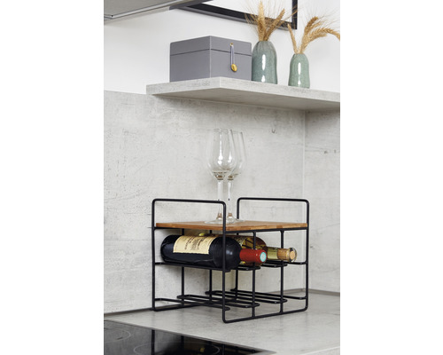 Loft wijnrek voor 6 flessen, bamboe/zwart