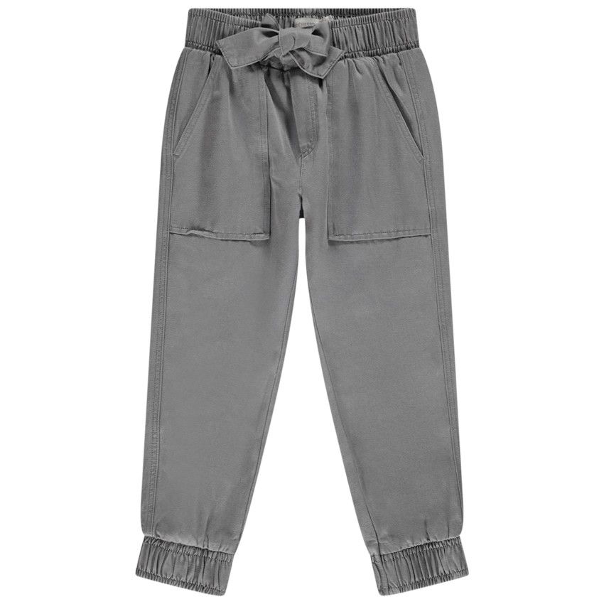 Pantalon fluide esprit cargo avec nœud pour fille - Gris chiné