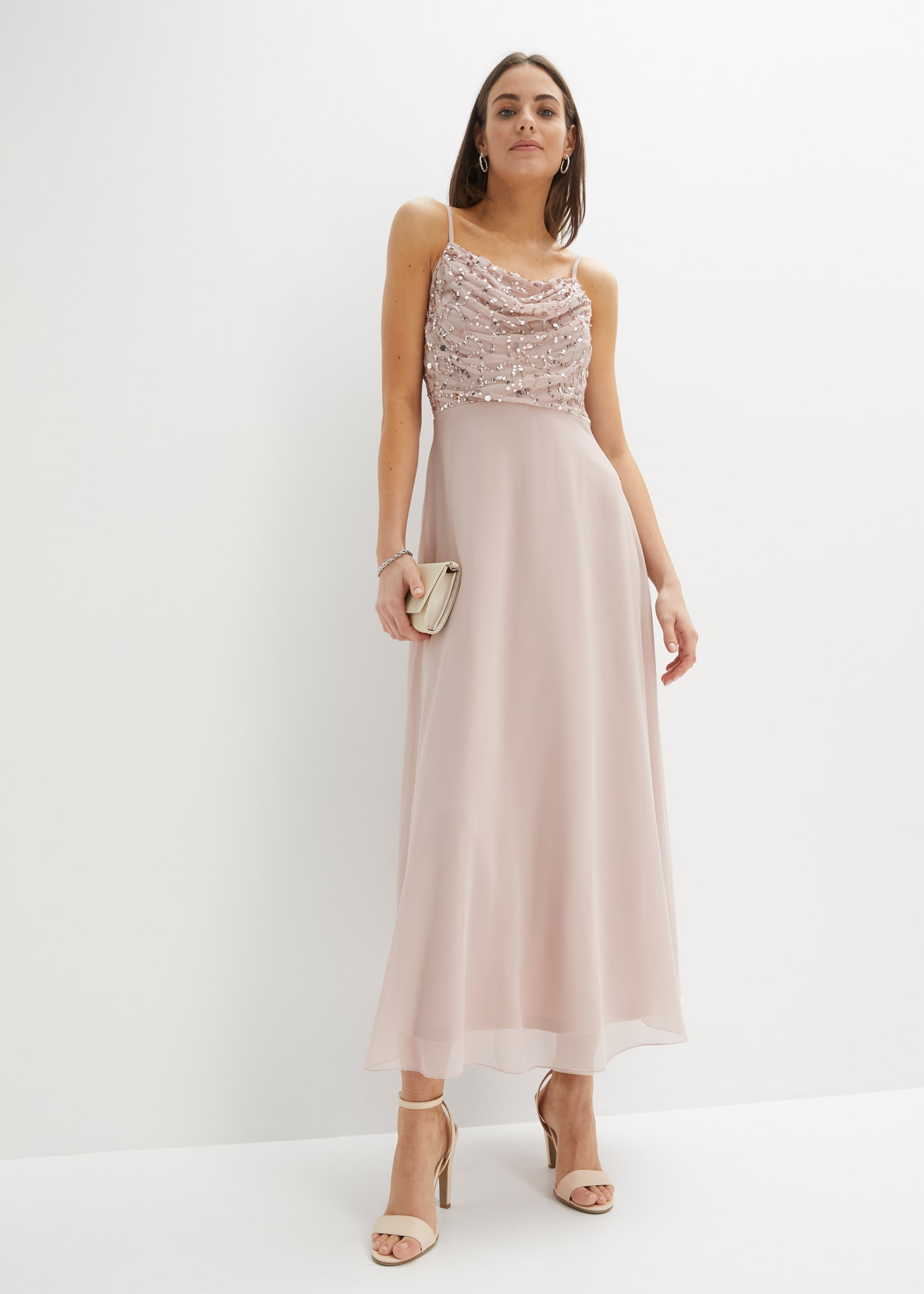 bonprix Trägerkleid »Trägerkleid mit Paillettenstickerei« Trägerkleid mit Paillettenstickerei