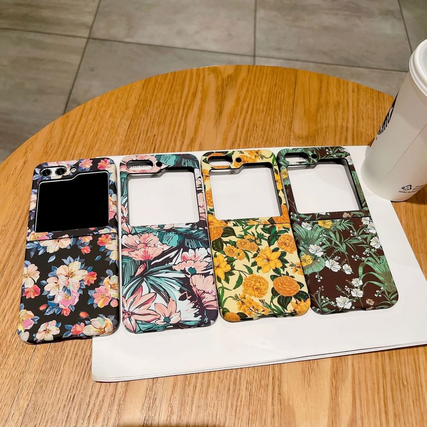 Edgin - Retro bloemenhoesje voor mobiele telefoon - Samsung Galaxy Z Flip 3 / Flip 4 / Flip 5