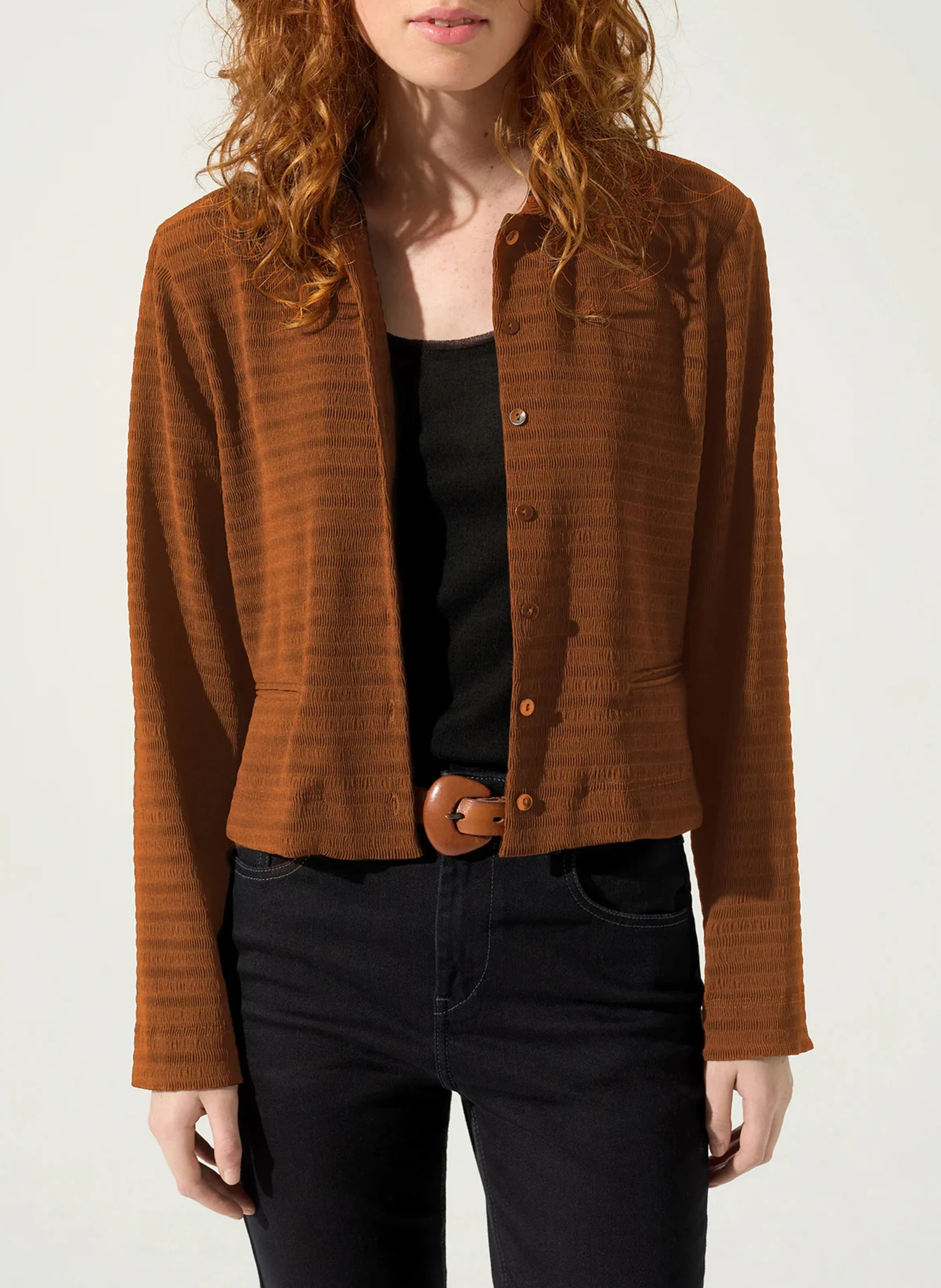 Chemise courte carrée | Marron