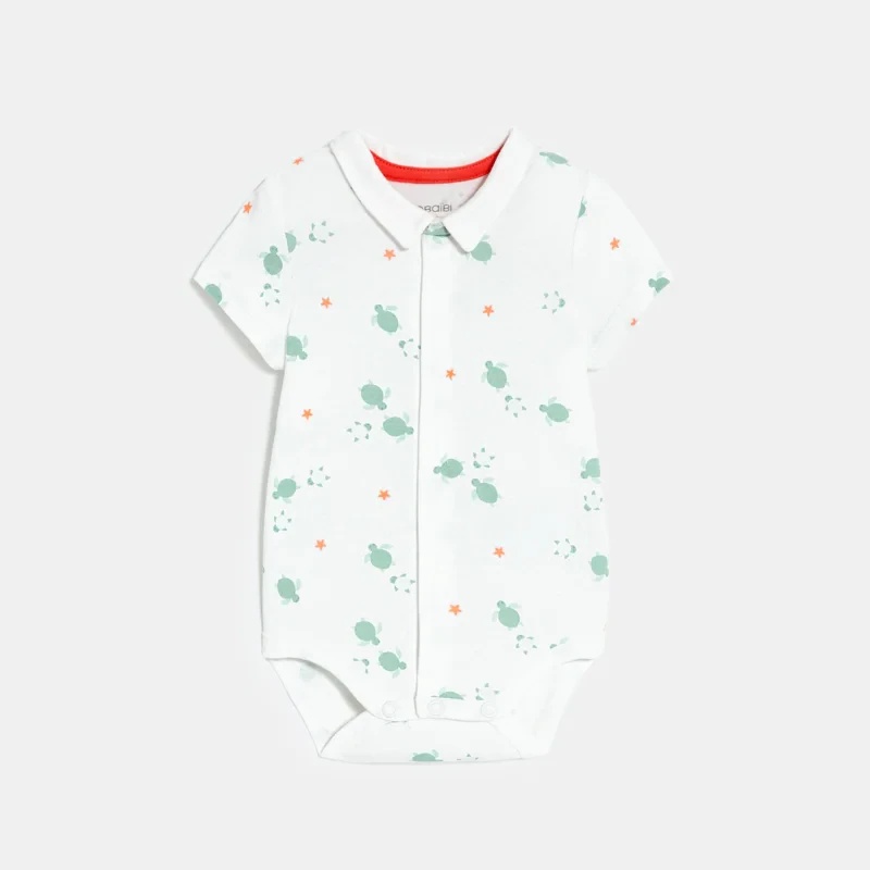 Salopette courte coton côtelé et body assorti vert bébé garçon Vert