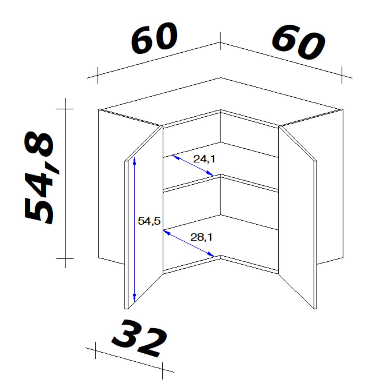 Küchen Eckhängeschrank AVILA 60 cm Eiche /weiß matt