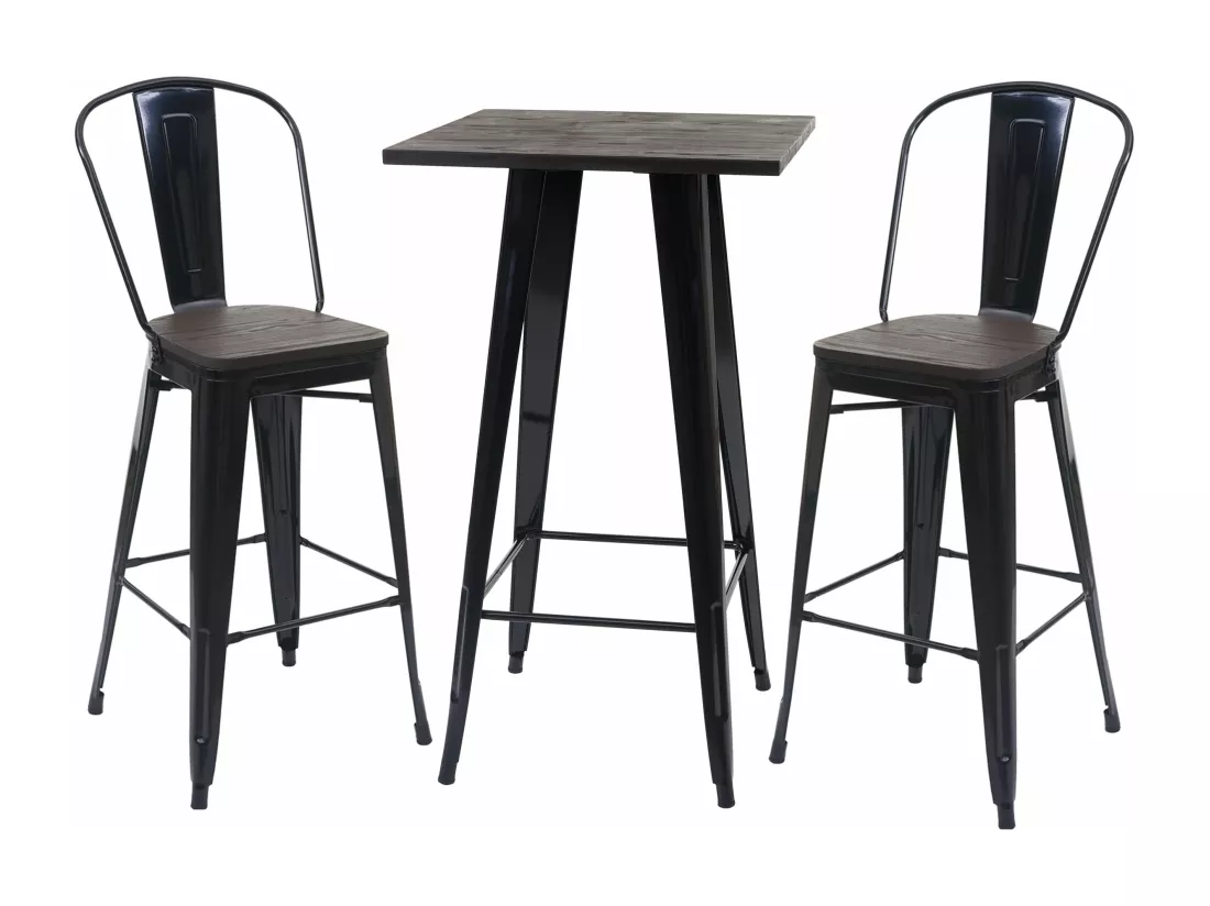 Set de table haute MCW-A73 métal (3 pièces), noir