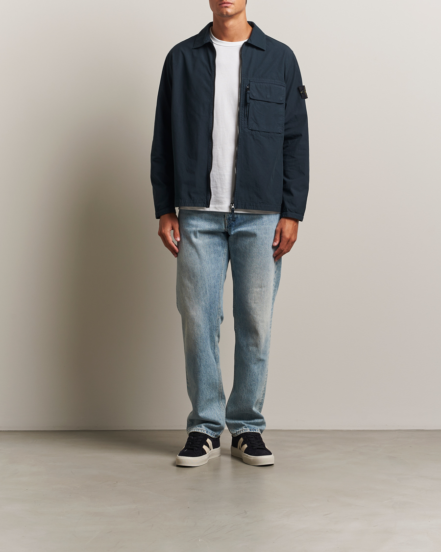 Stone Island Garment Dyed Organic Cotton Zip Overshirt Navy