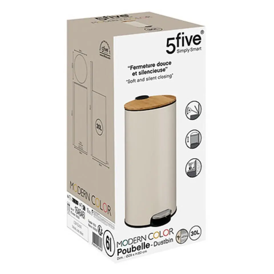 5Five Prullenbak/pedaalemmer Bamboe - beige - 30L - 38x29x60 cm
