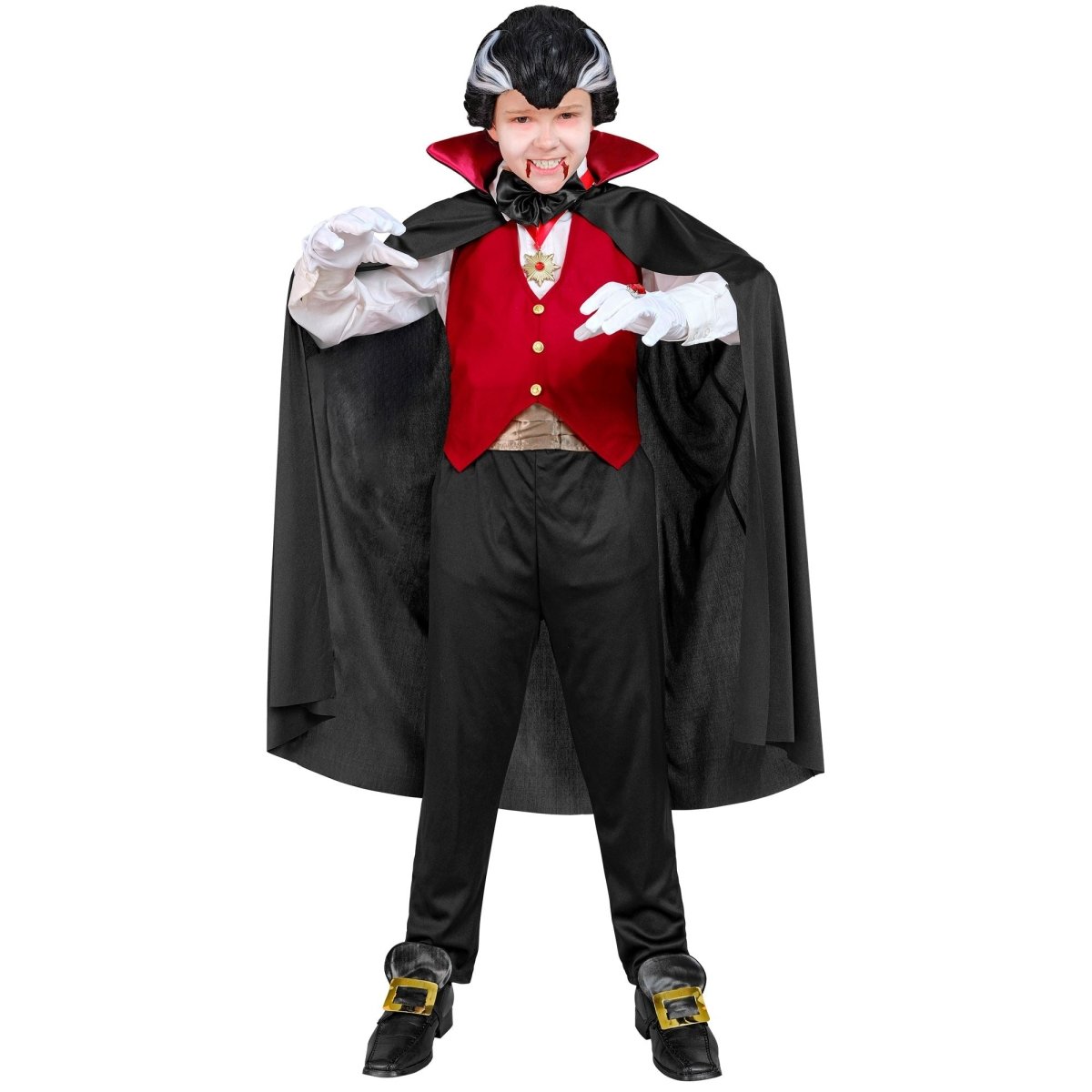 Halloween Kostuum Zwart Rood Kind Vampier 5 delig