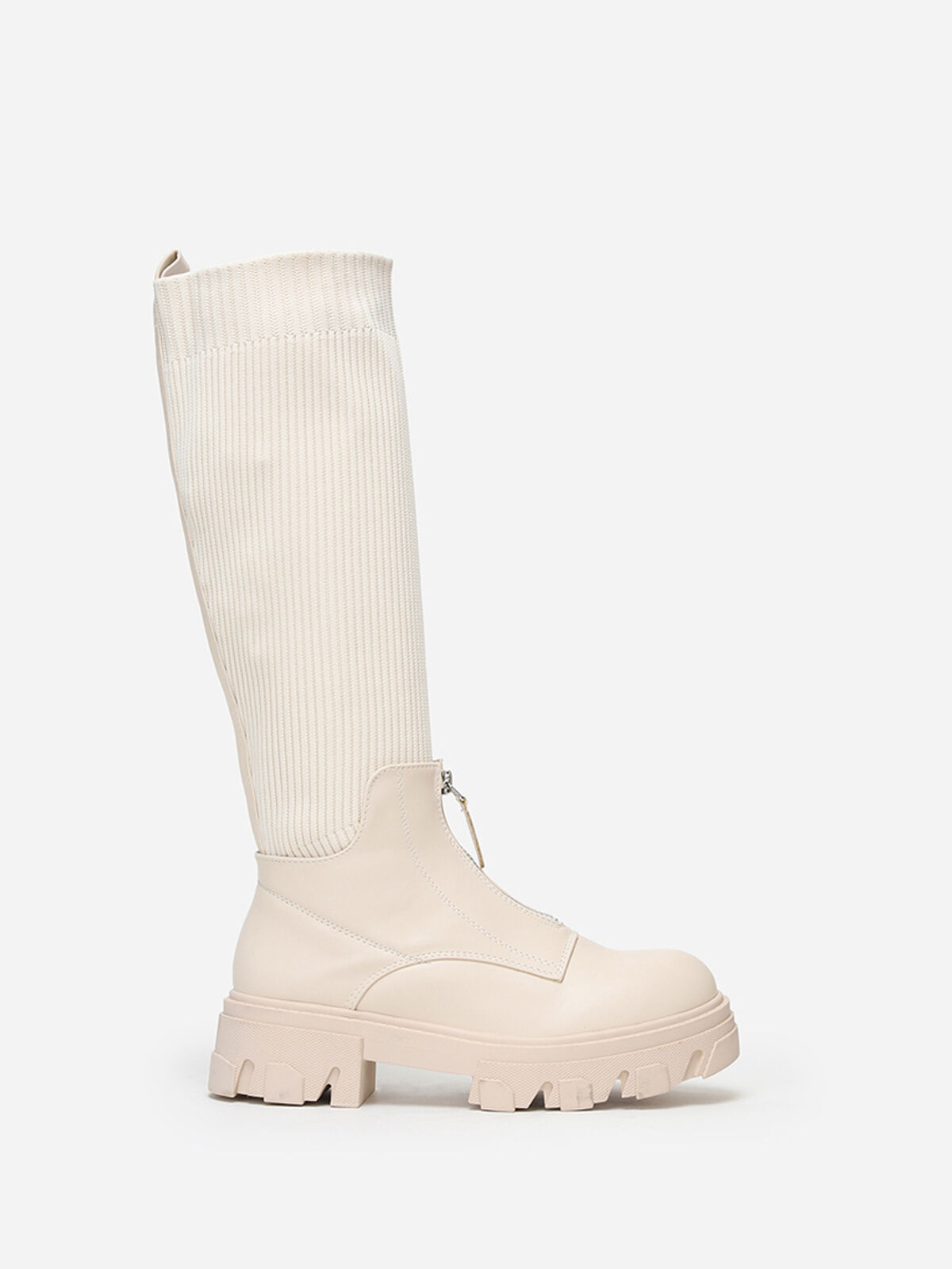 Bottes chaussettes zippées devant- Beige