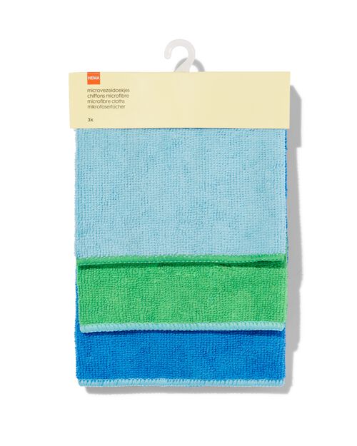 3 chiffons en microfibre 35x35 vert/bleu