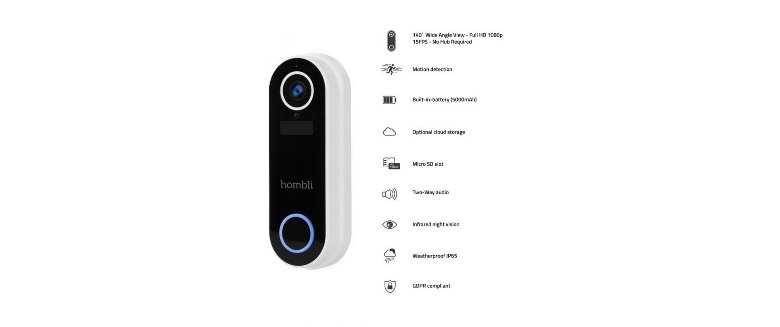 Smart Doorbell Pack, Weiss<br>Hombli Smart Doorbell 2 und Hombli Chime 2 Türgong