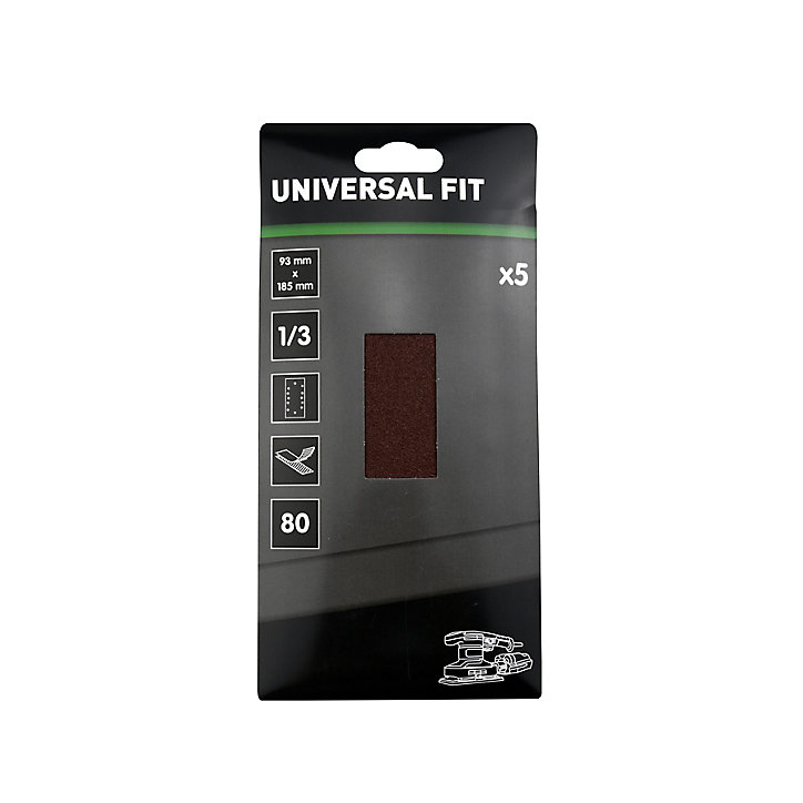 Abrasif pour ponceuse vibrante Universal 1/3 185 x 93 mm, Grain 80 - 5 feuilles