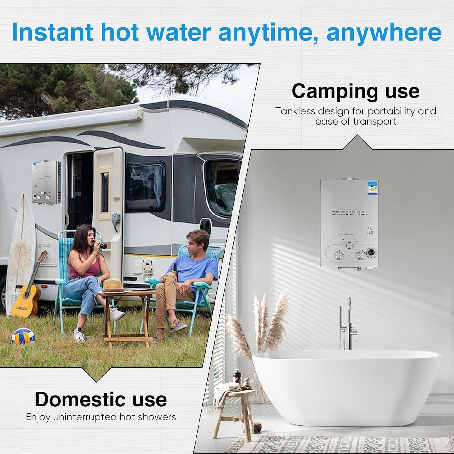 12L Gas Warmwasserbereiter Gasdurchlauferhitzer LPG mit Sommer-Winter-Muster Gas Warmwasserbereiter LPG Warmwasserbereiter,Wasserdurchfluss 12L/min,24KW Durchlauferhitzer,Instant Boiler