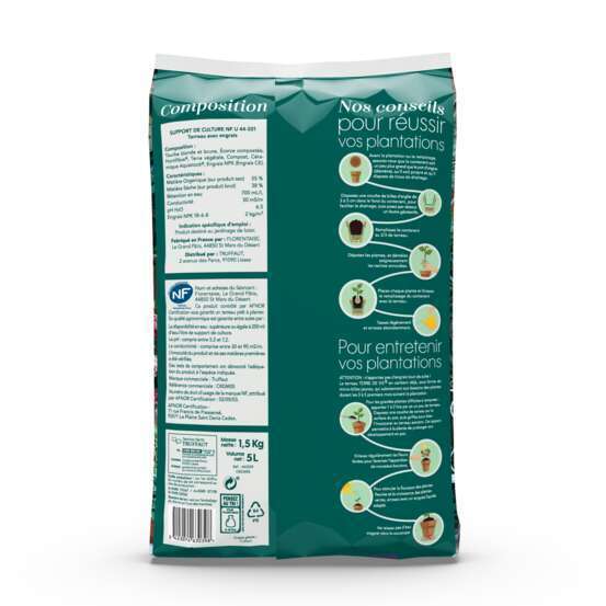 Terreau 'Terre de Vie®' pour plantes en bacs et jardinières - 5 litres