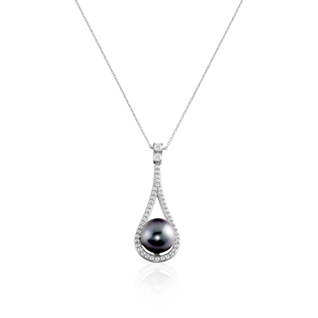 Collier Gillet Or Blanc Perle De Tahiti Oxyde Zirconium