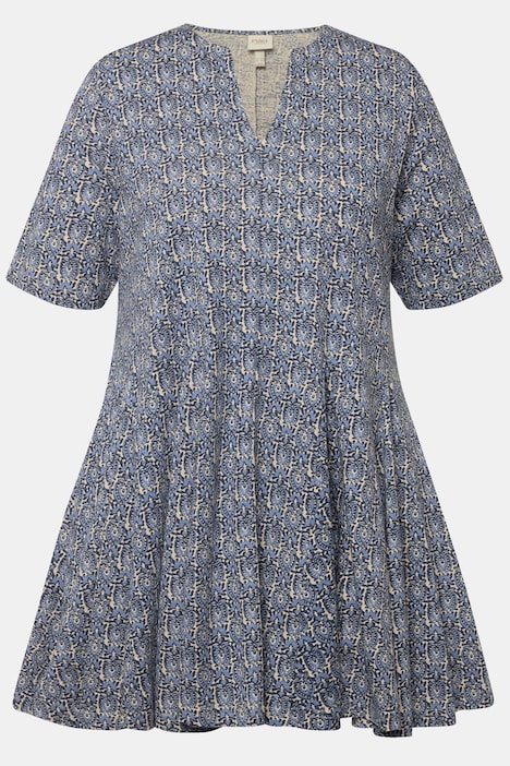 Longshirt, Godetfalten, Tunika-Ausschnitt, Halbarm