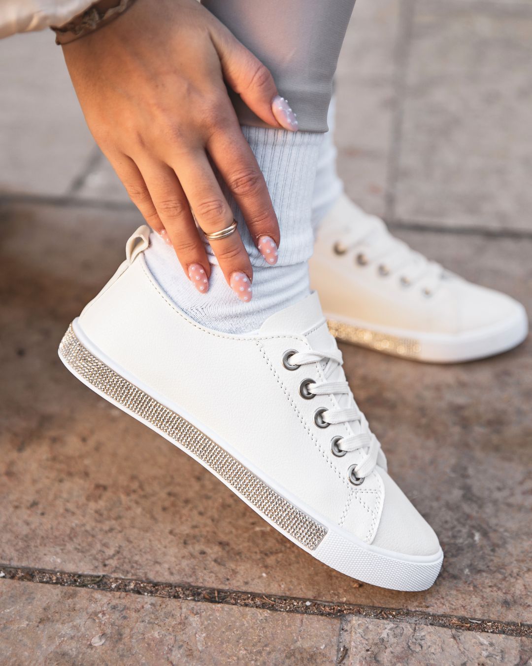 Basket femme blanche en toile à lacets - Macy