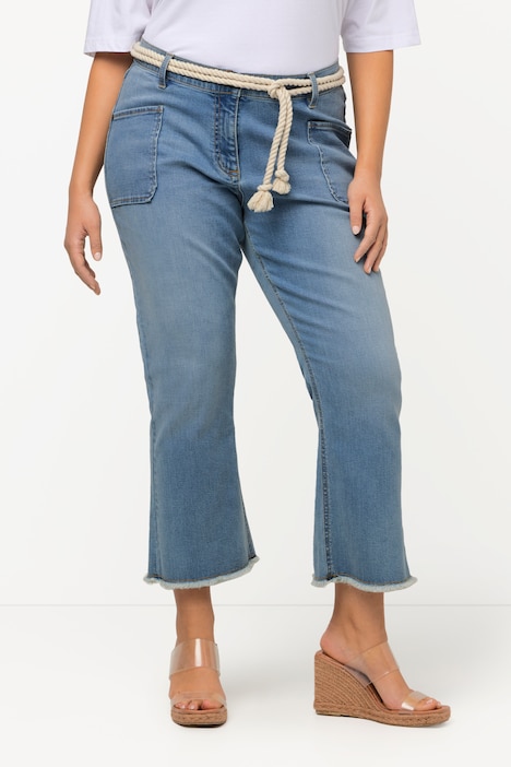 Jeans Marie, Fransensaum, Kordelgürtel, weites Bein