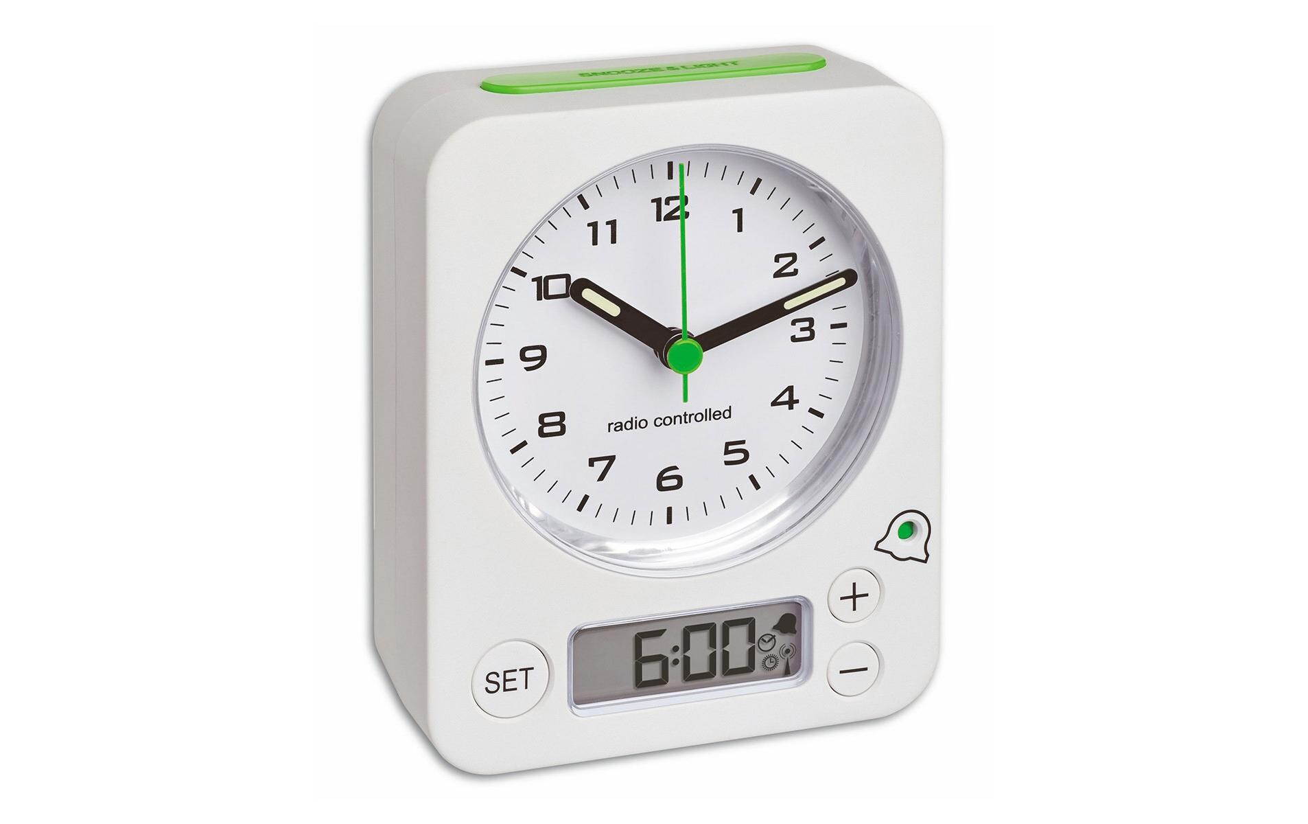 Funkwecker Combo Grün/WeissAnaloger Funk-Wecker mit digitaler Alarmeinstellung