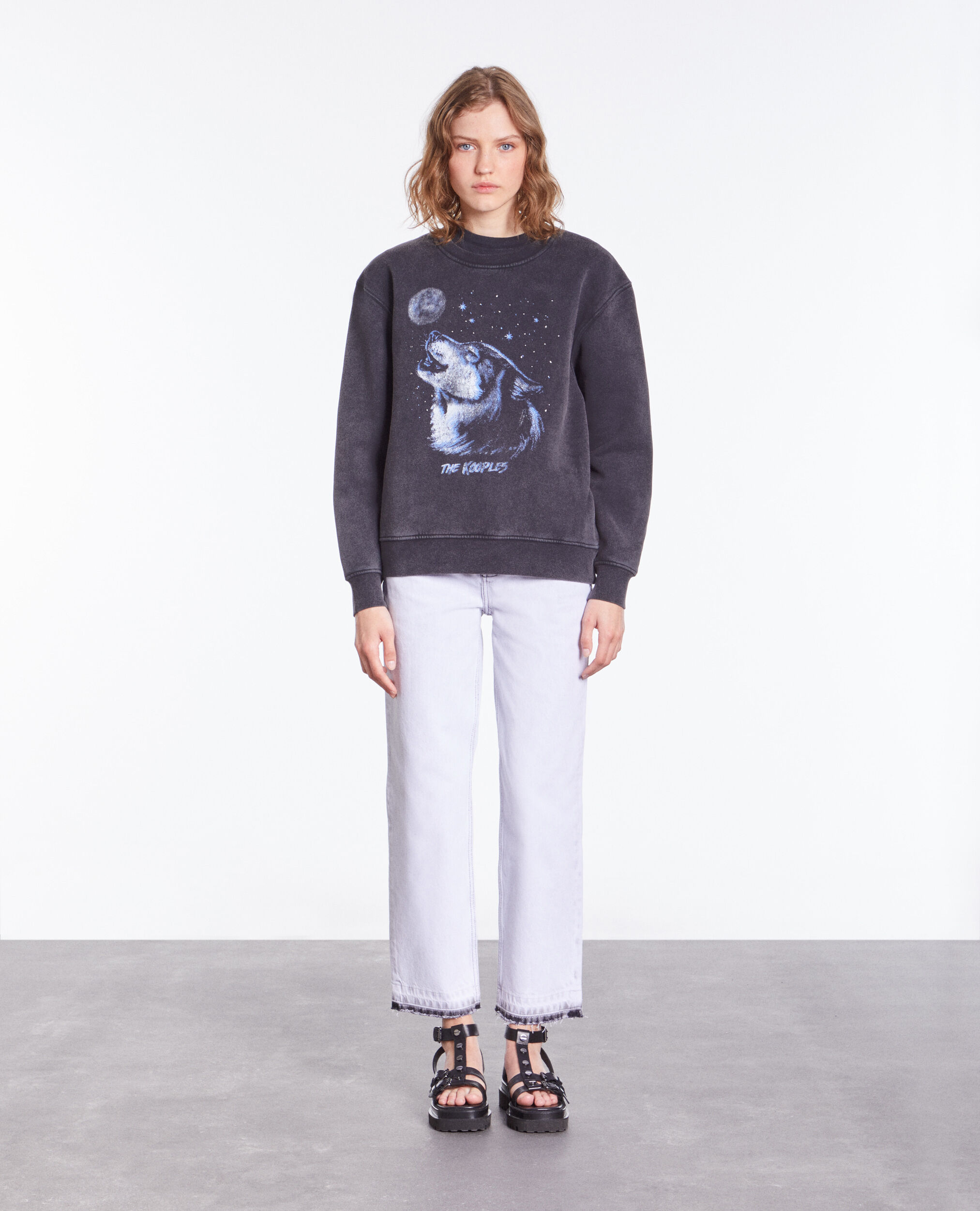 Sweatshirt noir avec sérigraphie Wolf