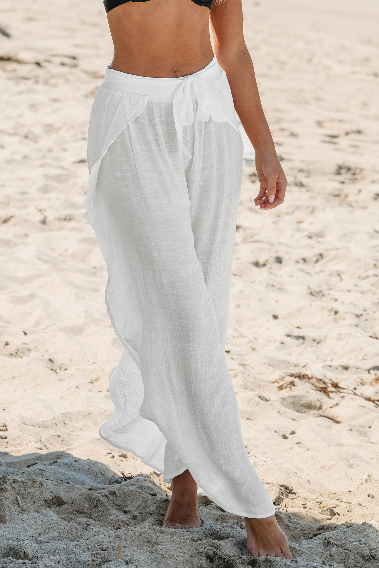 Pantalon cover up avec taille à nouer et ourlet tulipe blanc