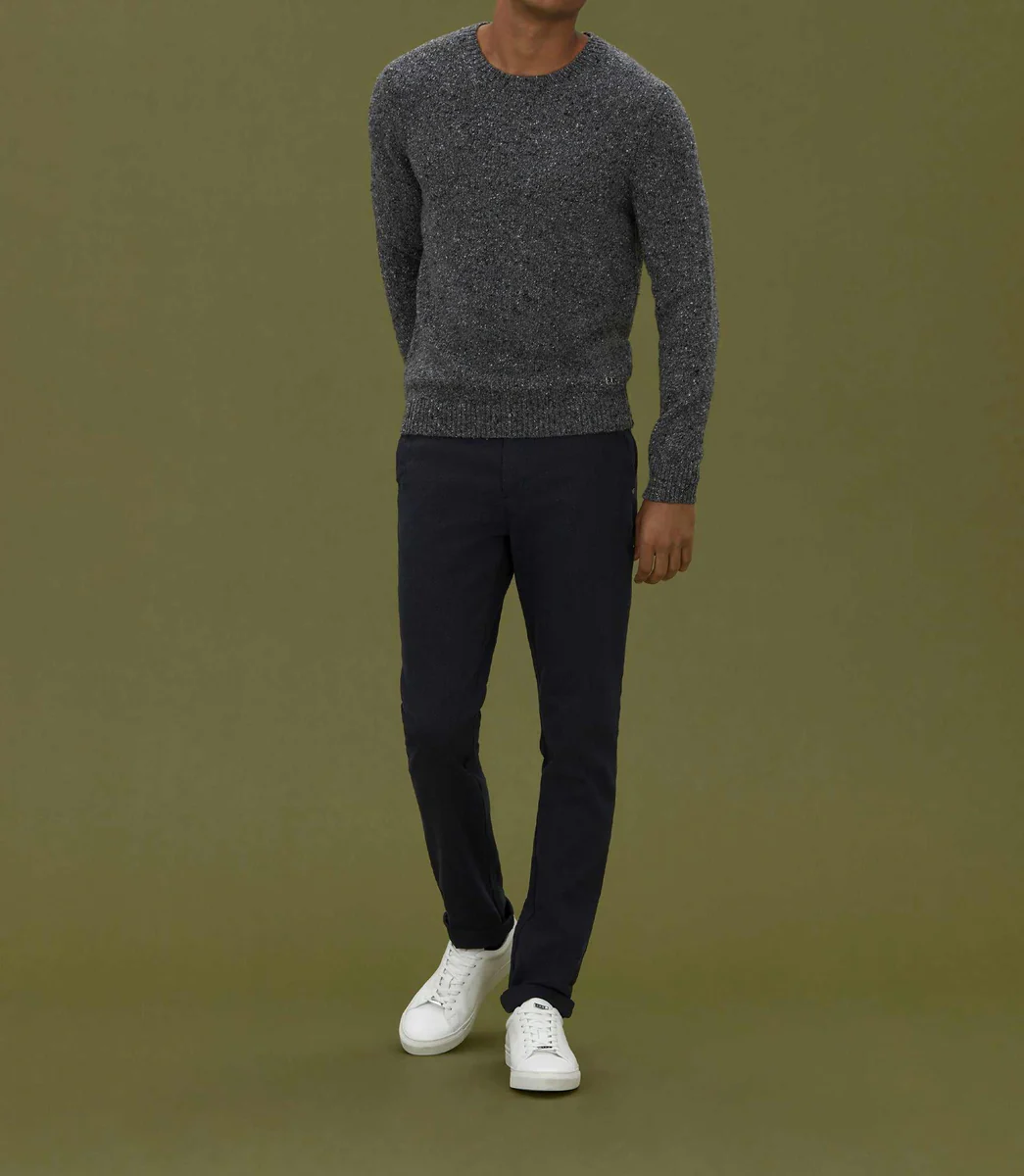 Pull col rond fantaisie gris 