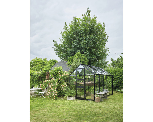 Halls Burford 610 kas, 3 mm veiligheidsglas met fundering, 317x194 cm, zwart