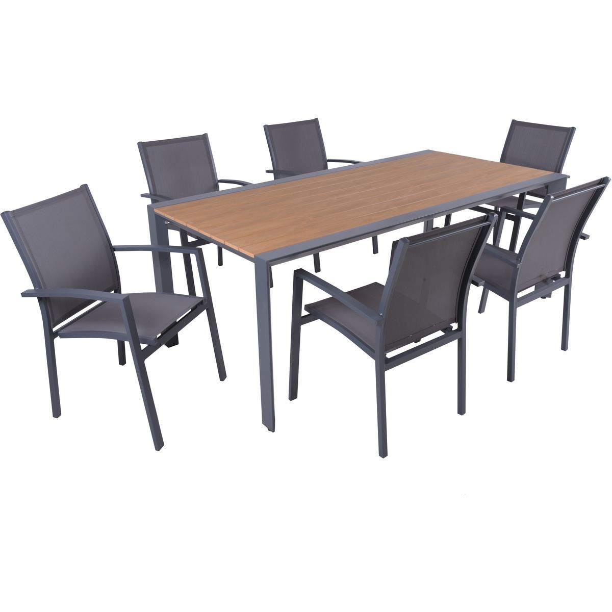 7-teilige Tischgruppe SILEA/ELENA - anthrazit-braun - Aluminium