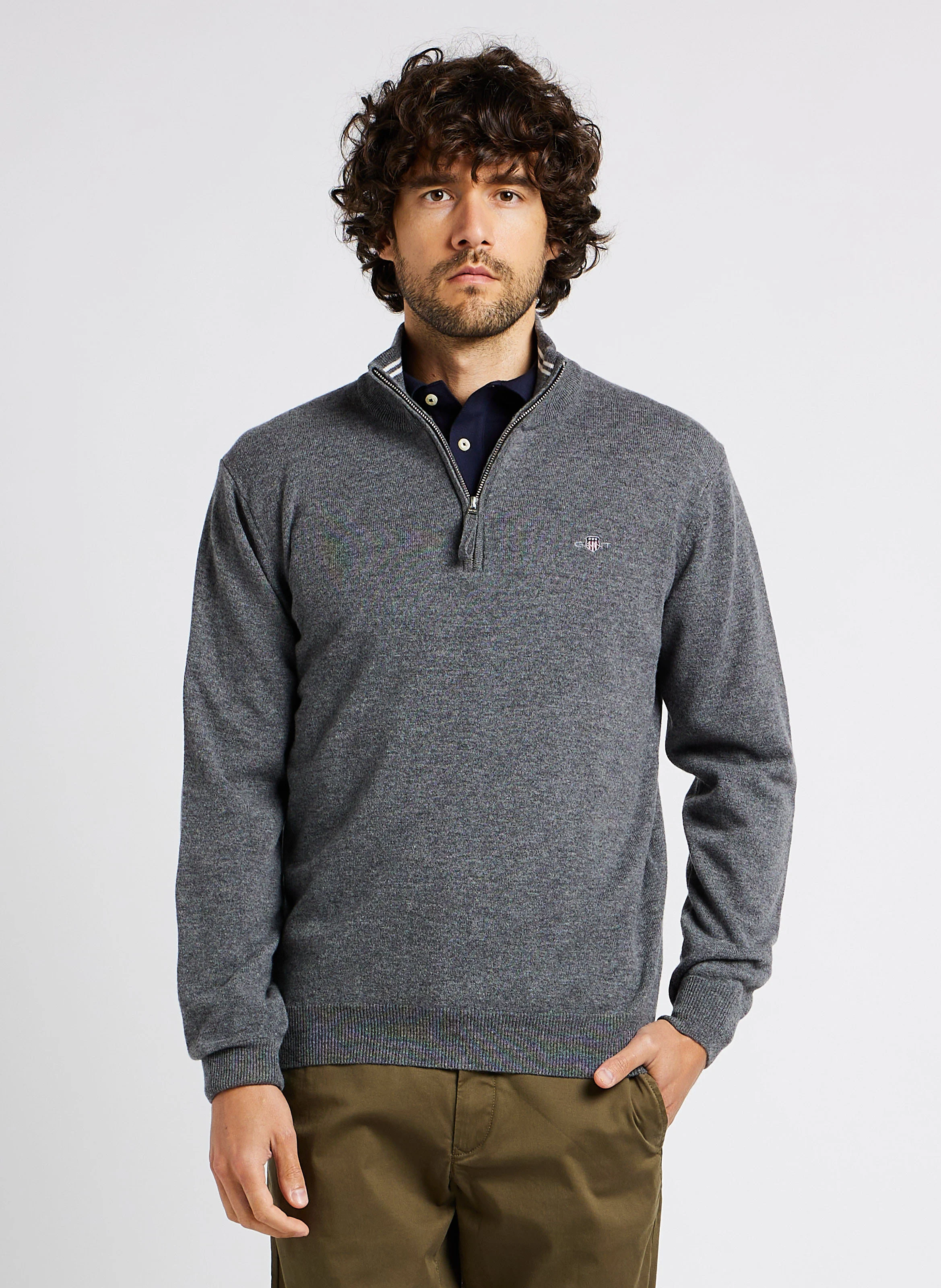 Pull col montant zippé en laine | Gris