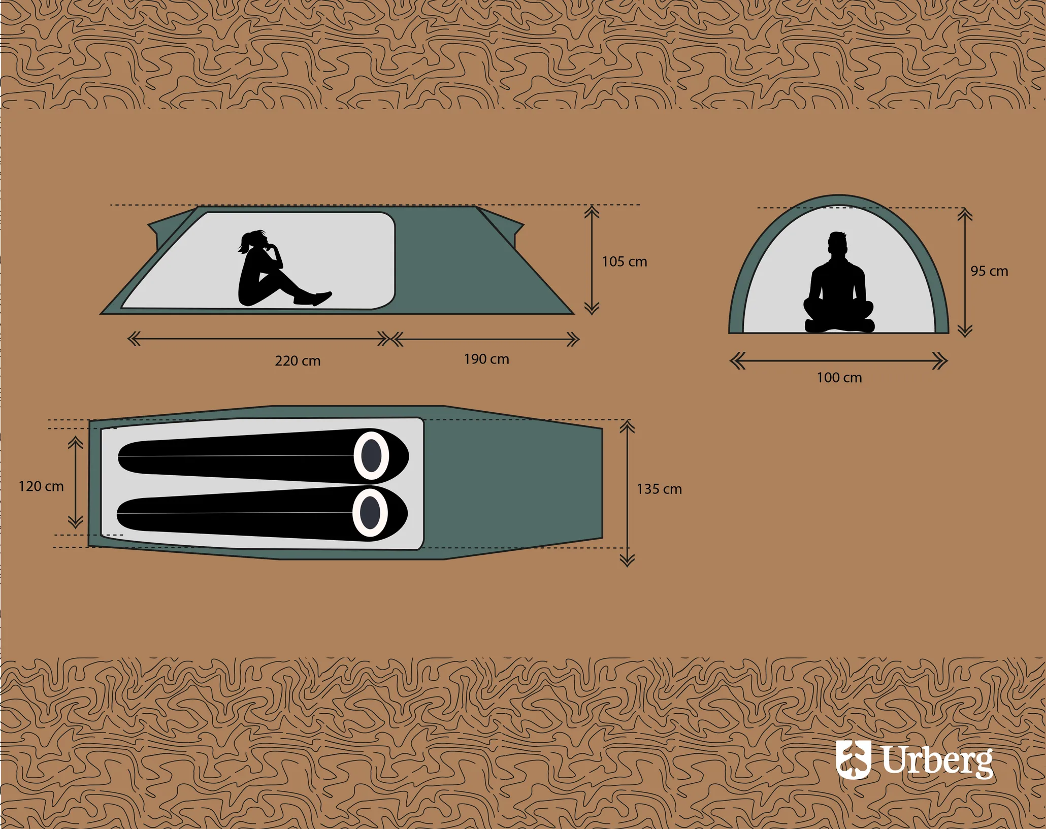 Urberg 2-Persons Trekking Tunnel Tent 2,0 Kombu Green